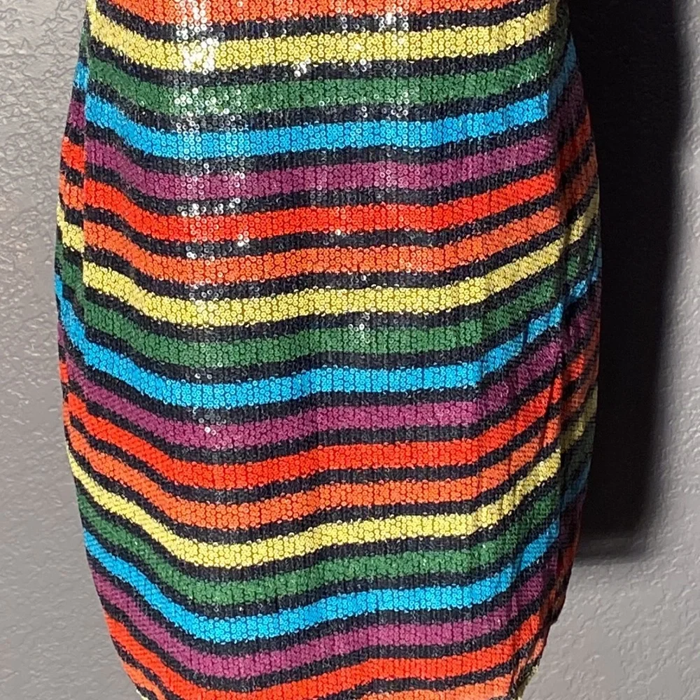 WAYF - NWT - dress: 🌈 striped sequin overlay mini w adj. straps, blk lining - L - Picture 4 of 16